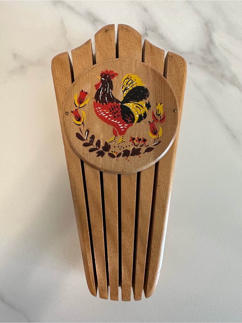 Vintage Farmhouse Kitsch Painted Rooster Wooden Hanging Knife Rack